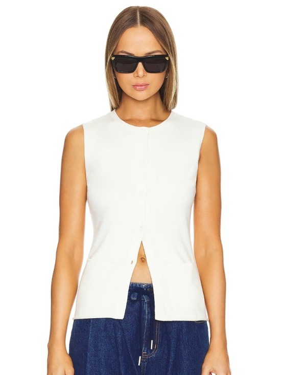 Lioness Sweaters - Revolve x LIONESS KOURT VEST Sleevless Button Down Lightweight Knit Cream XS